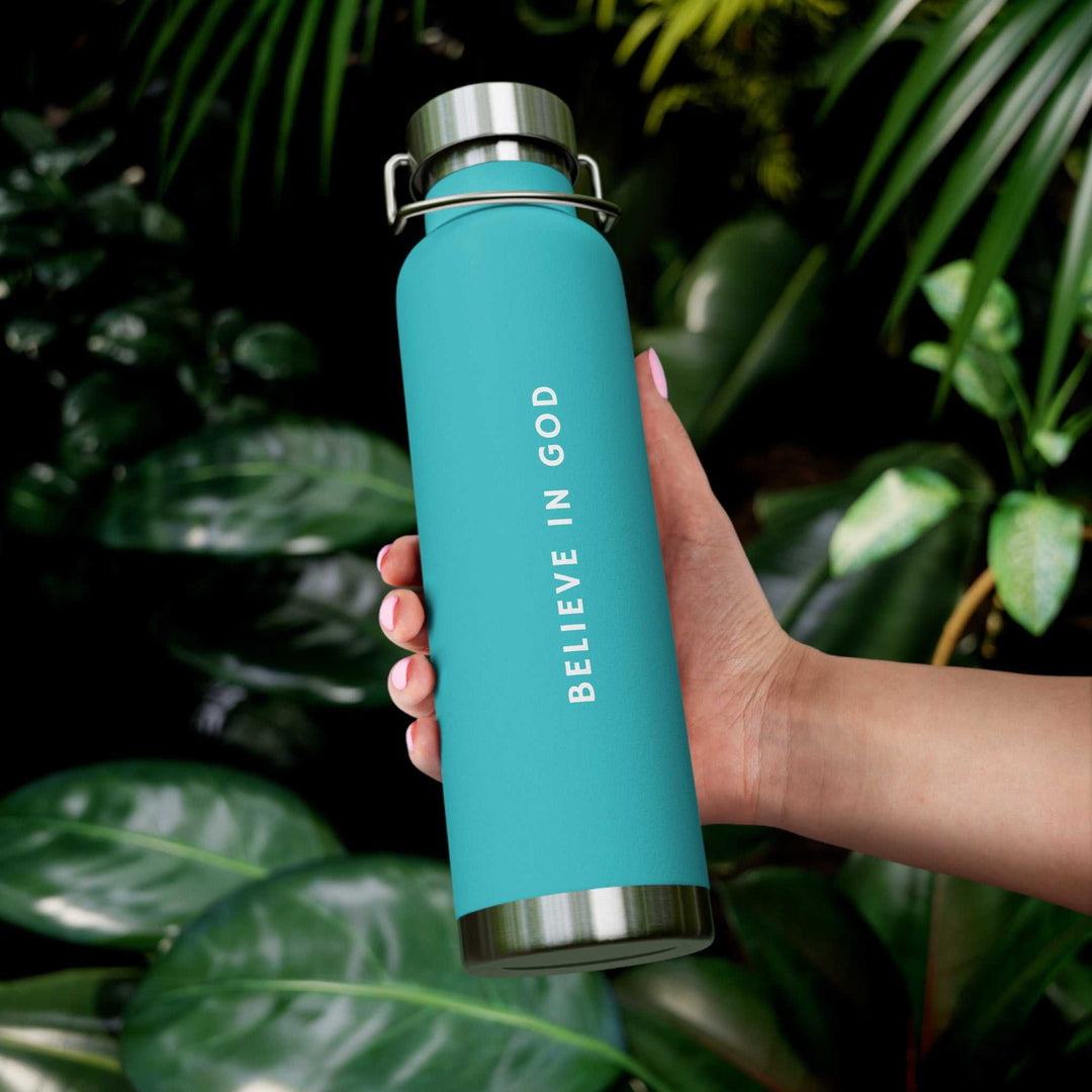 Turquoise Believe in God vacuum insulated stainless steel bottle