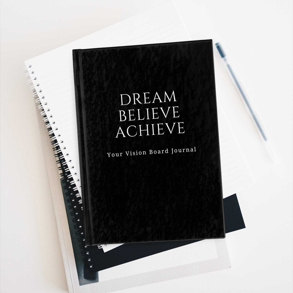 Vision Board Journal with "Dream Believe Achieve" text