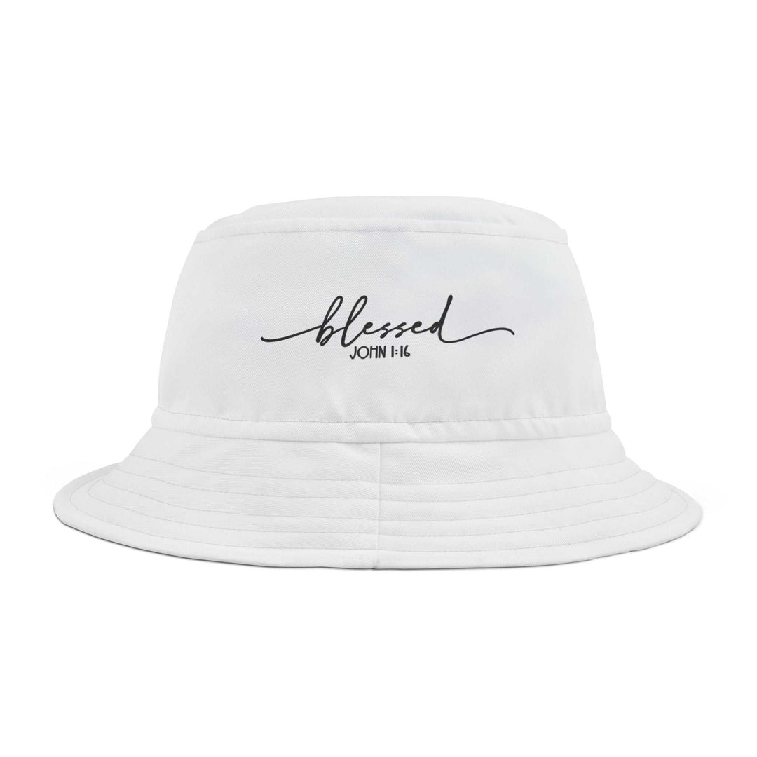 White Blessed Bucket Hat with John 1:16 embroidery