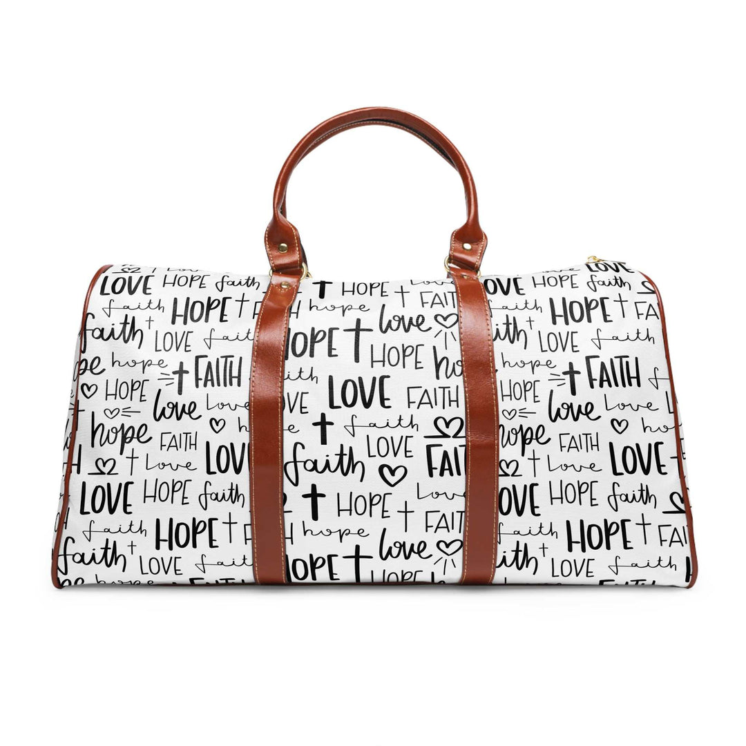 White Faith Travel Bag with black inspirational words