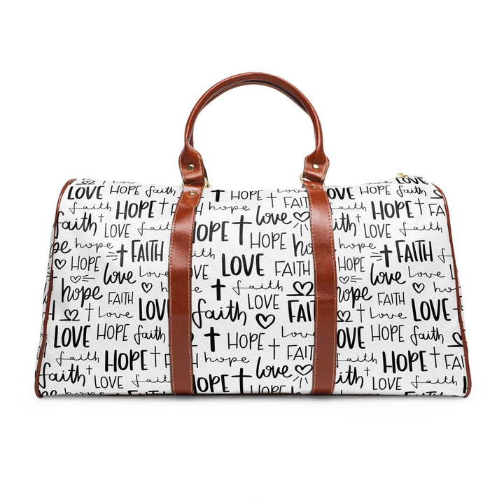 White Faith Travel Bag with black inspirational words