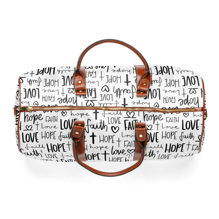 White Faith Travel Bag with inspirational words