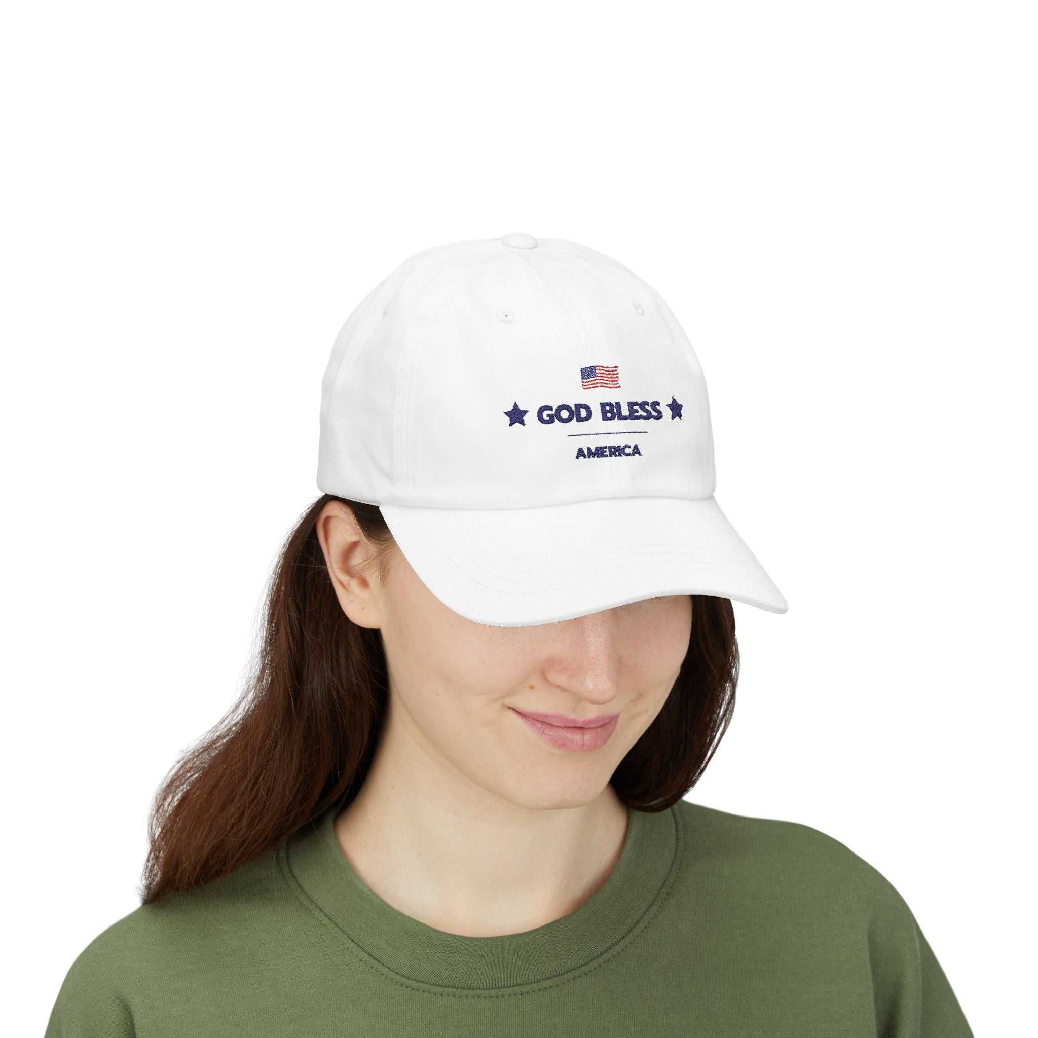 White God Bless America Cap with American flag