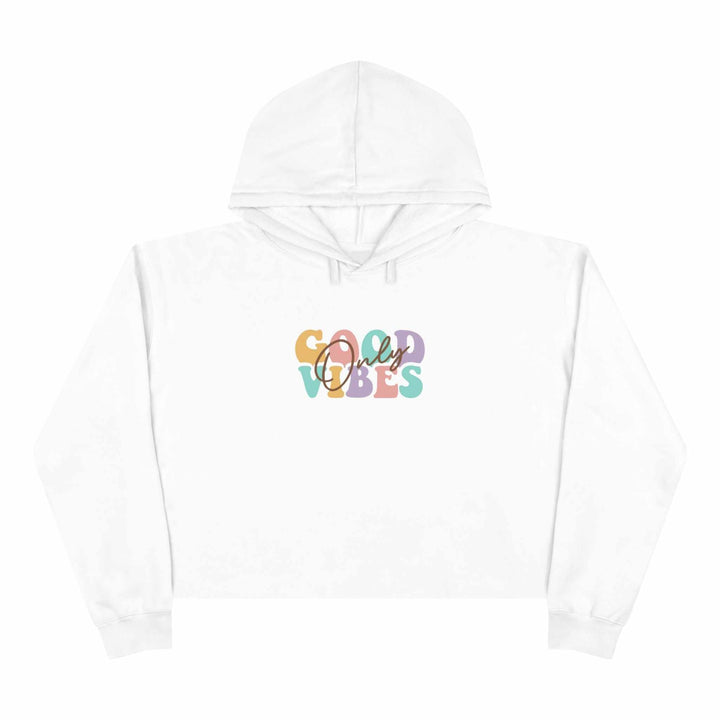 White Good Vibes Crop Hoodie