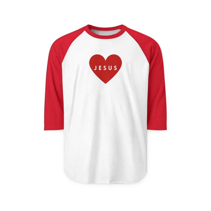 White Love 3/4 sleeve raglan shirt with red contrast sleeves
