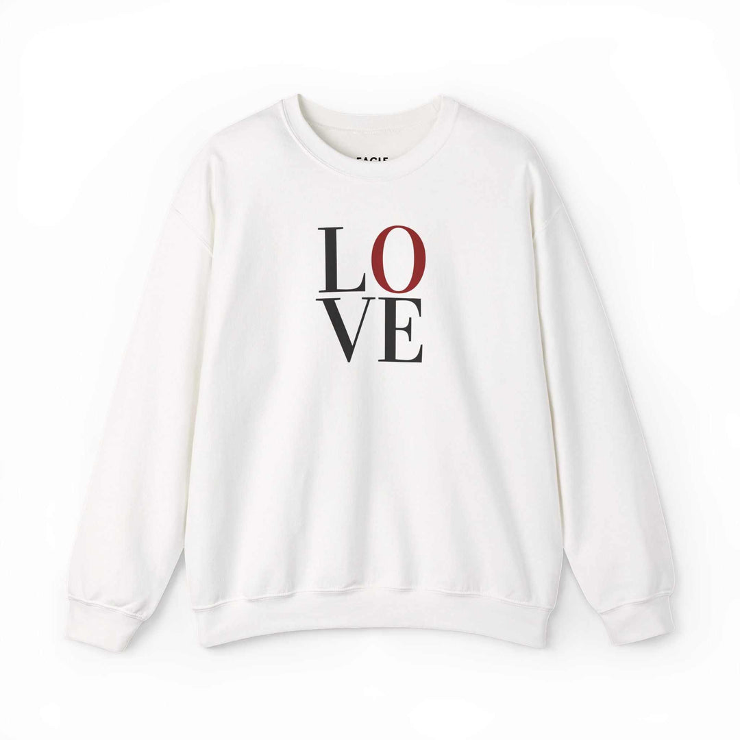 White Love Sweatshirt with ribbed collar and bold text design