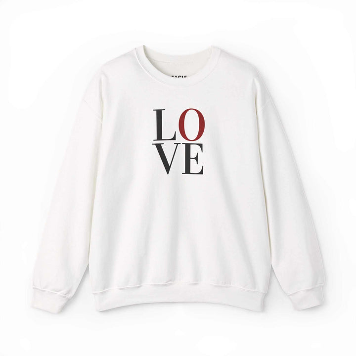 White Love Sweatshirt with ribbed collar and bold text design