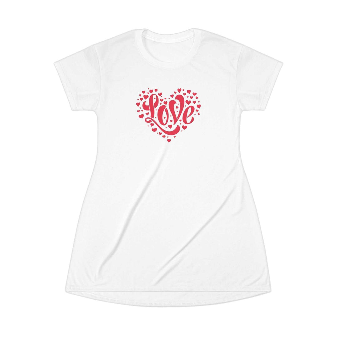 White Red Heart T-Shirt Dress with love print