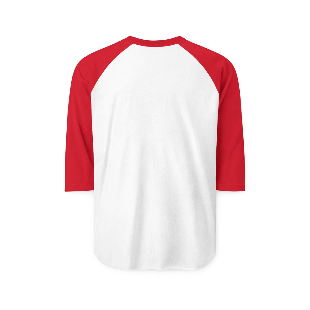 White and red 3/4 sleeve raglan shirt