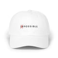 White motivational "Nothing is Impossible" cap with adjustable strap and bold text design