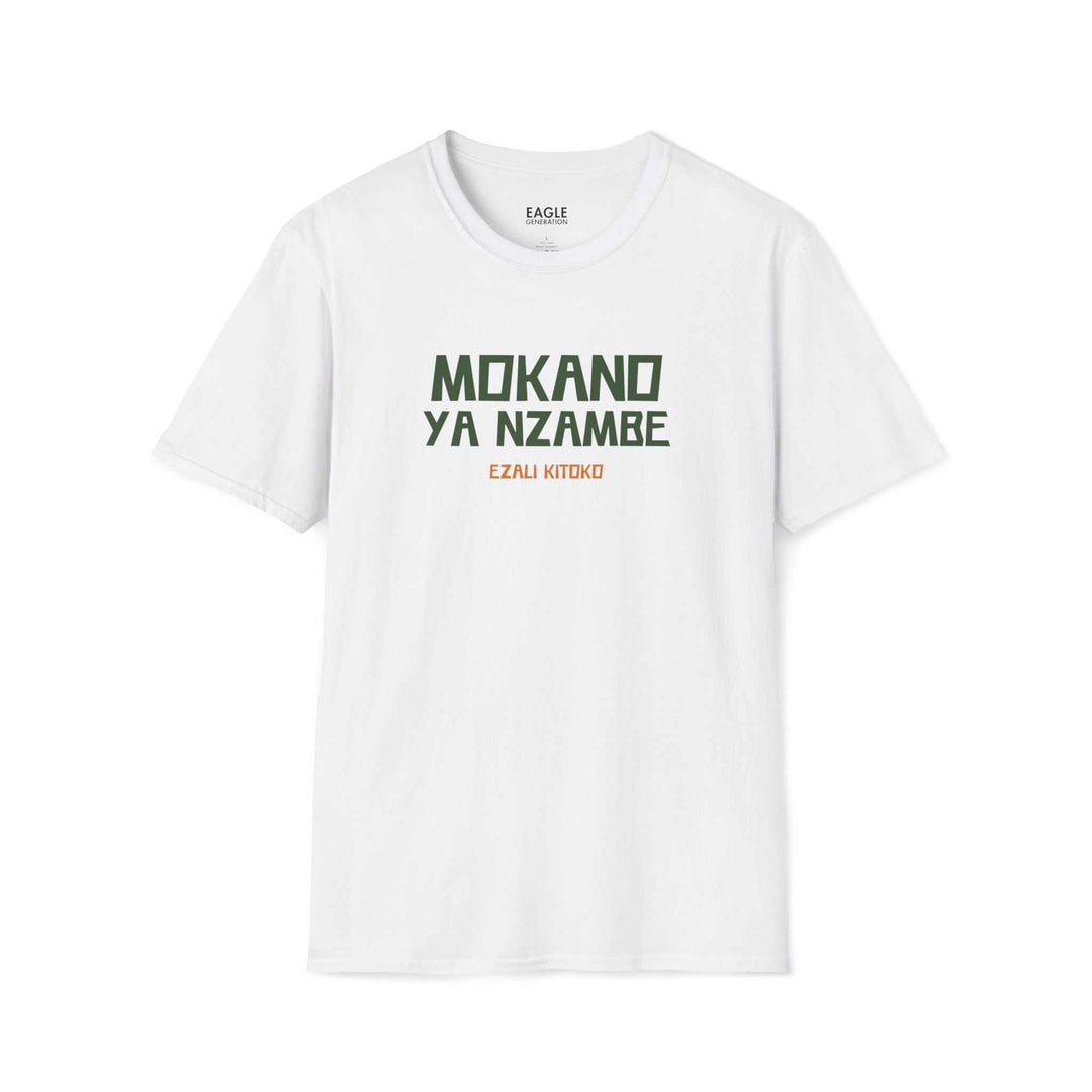 White God's Plan T-shirt with Lingala faith message, classic fit, 100% cotton, tear-away label