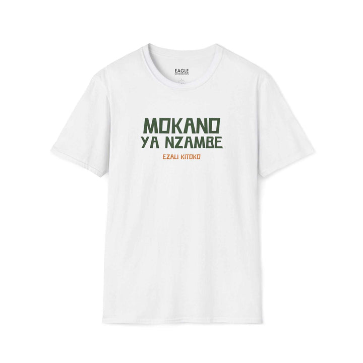 White God's Plan T-shirt with Lingala faith message, classic fit, 100% cotton, tear-away label