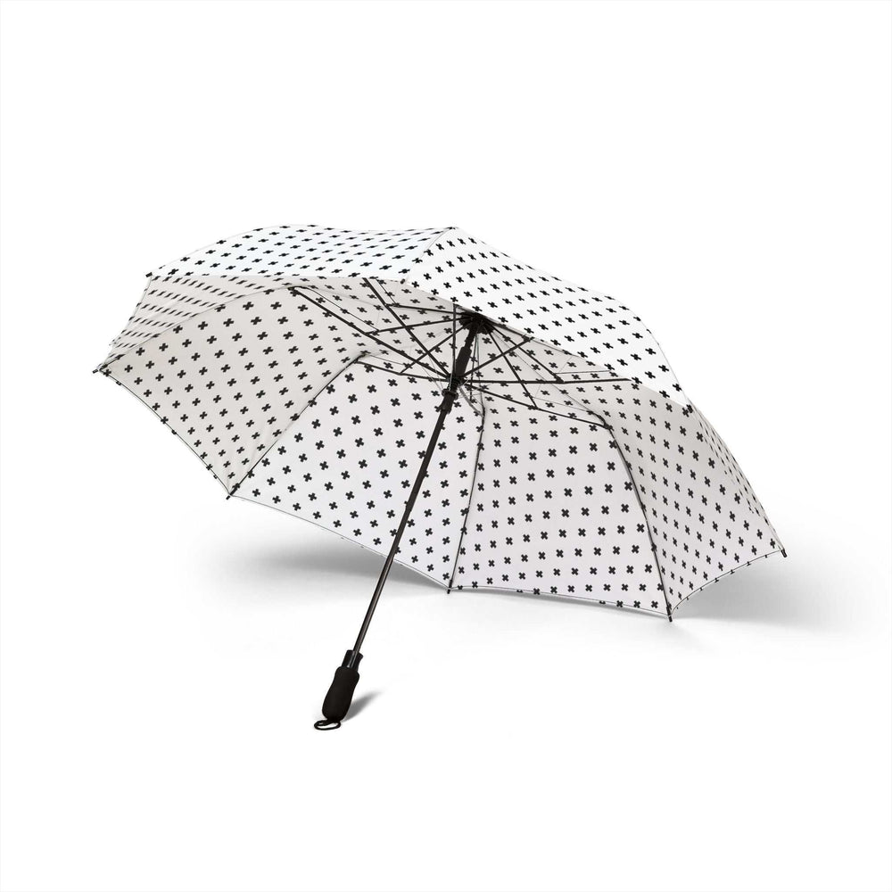 White cross pattern umbrella with 8 ribs