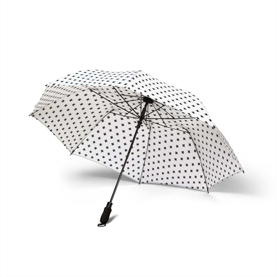 White cross pattern umbrella with 8 ribs