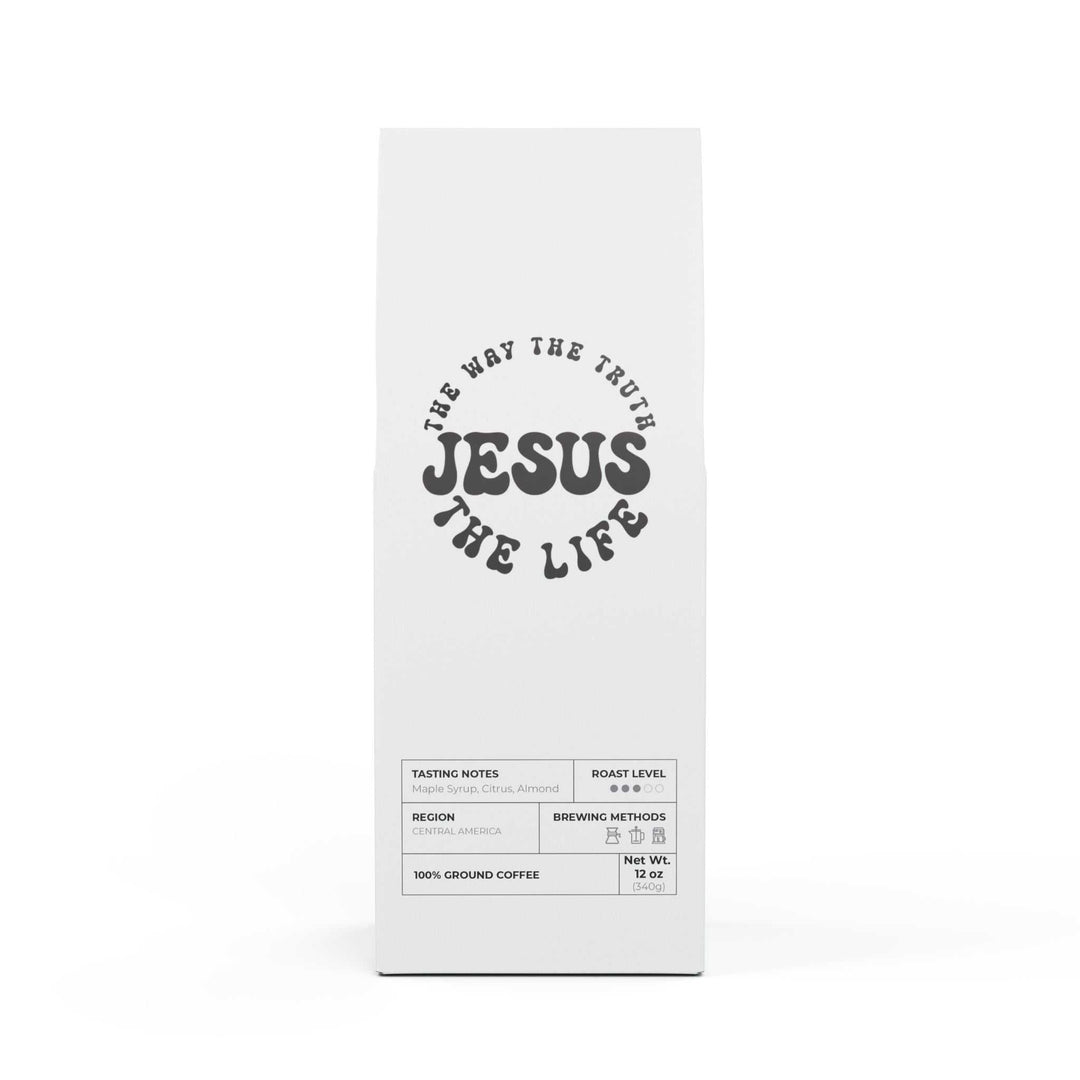 White package of Jesus Coffee – Medium Roast