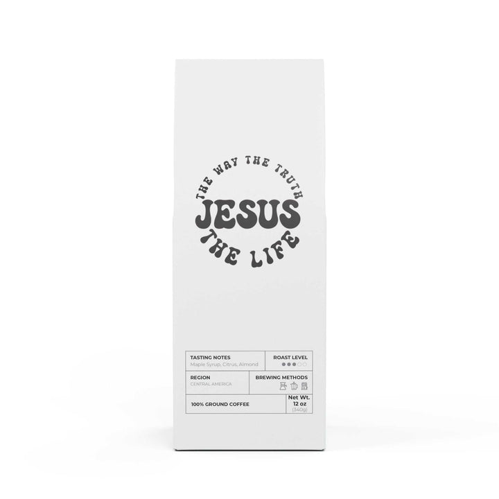 White package of Jesus Coffee – Medium Roast