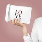 White Love Clutch Bag in PU faux leather with wrist strap and saffiano finish