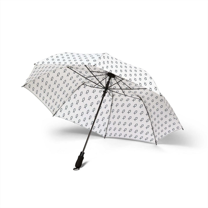 White waterproof umbrella with black Christian fish pattern