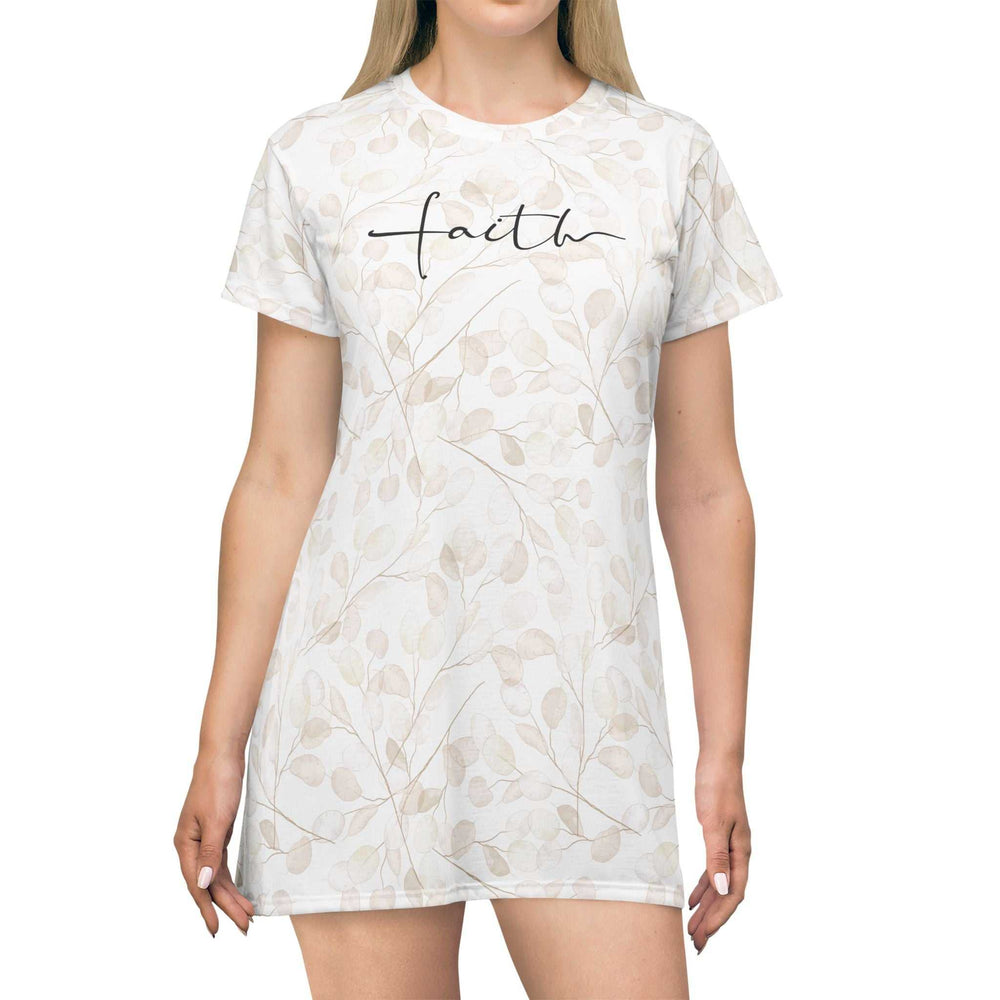 Woman wearing Faith T-Shirt Dress with light floral print