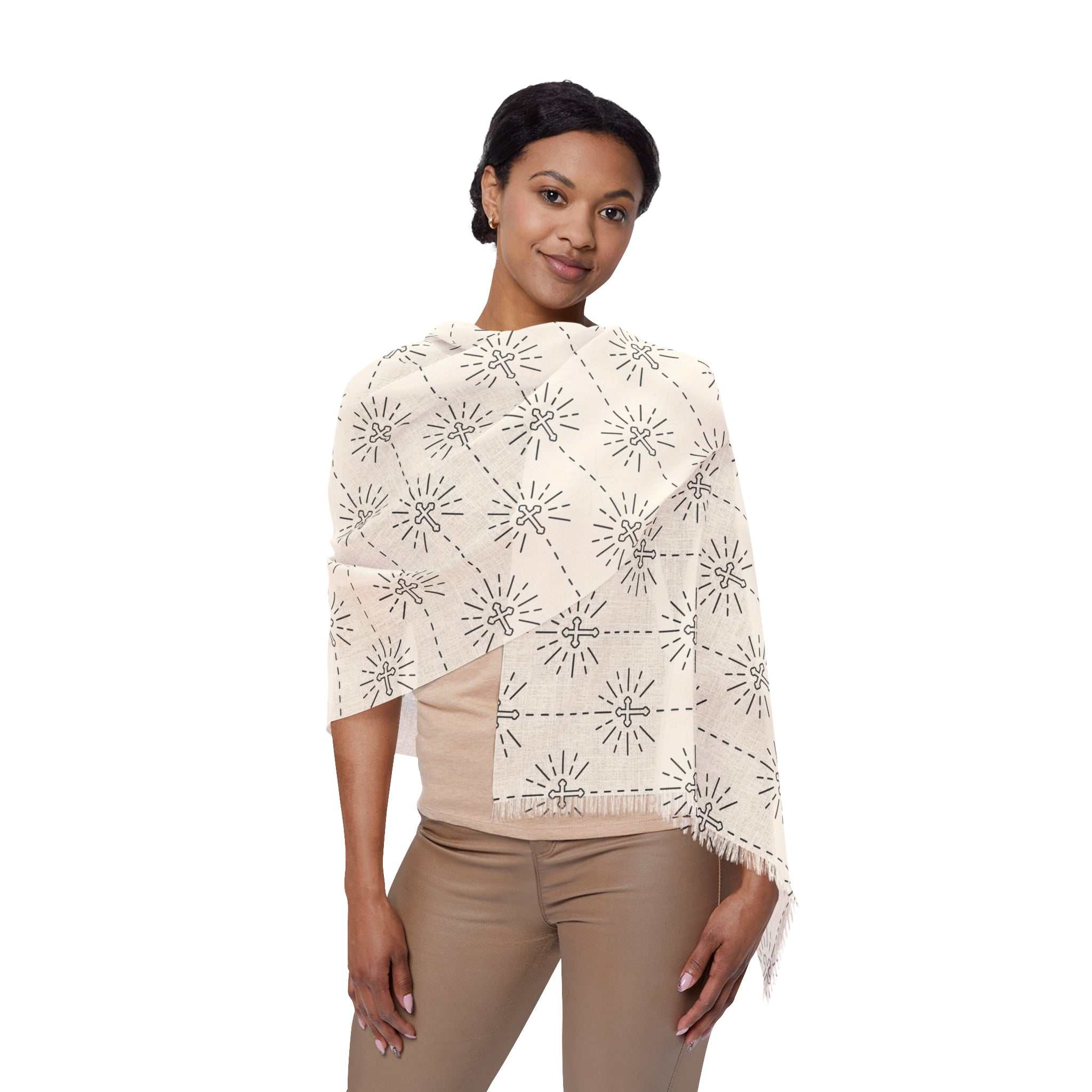 Woman wearing a Christian Light Scarf