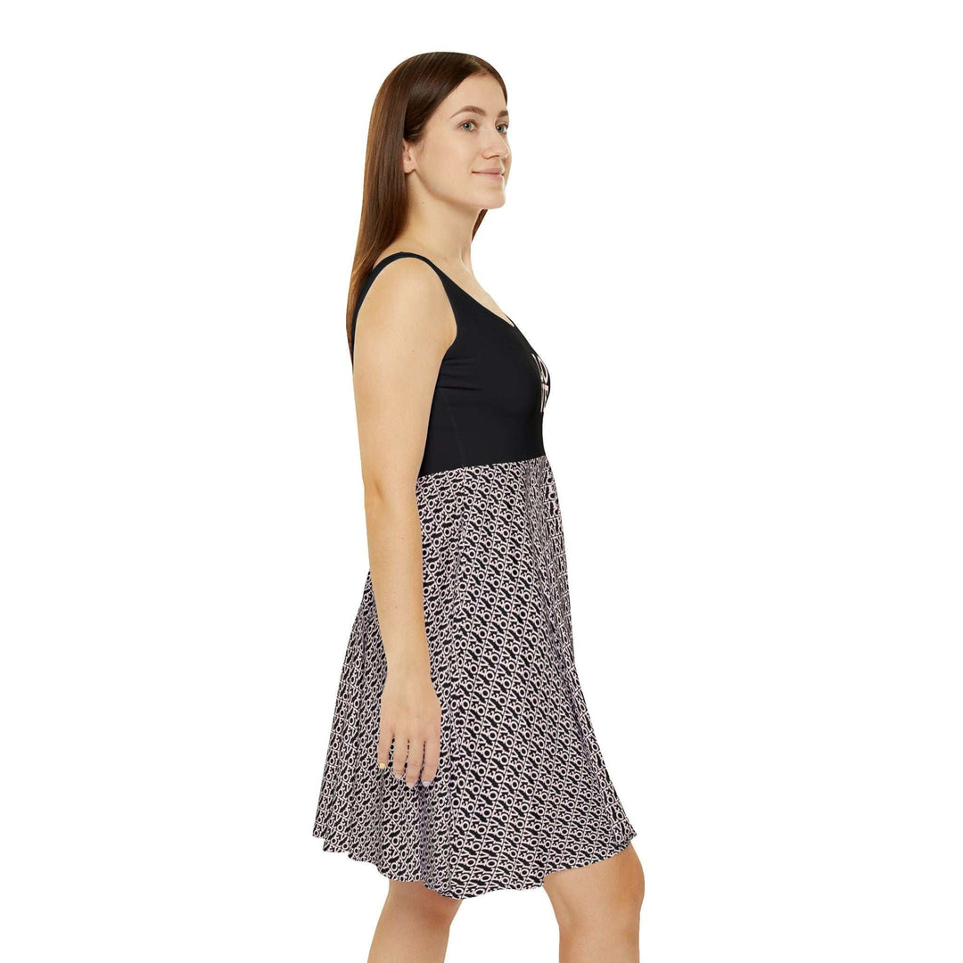 Woman wearing a mid-length Love Skater Dress