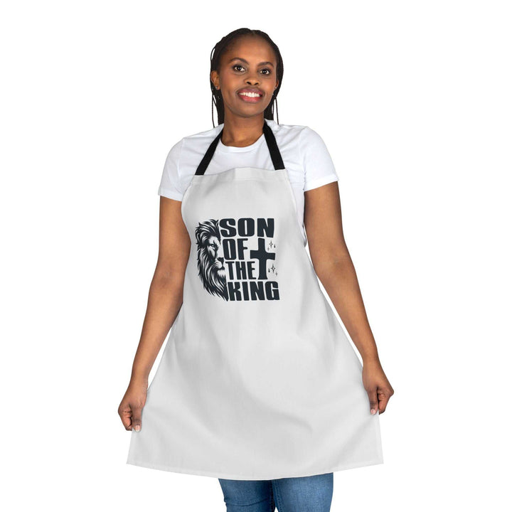 Woman wearing a white Son of King Apron