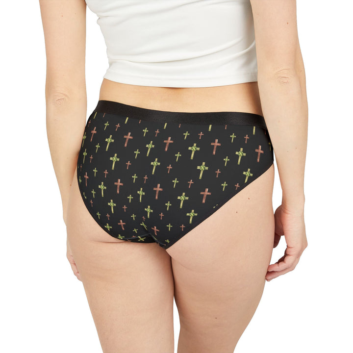 Woman wearing colorful cross underwear briefs