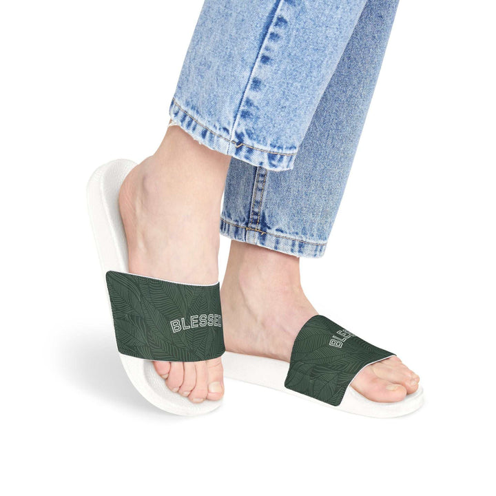 Women's Blessed Sandals with green personalized neoprene straps