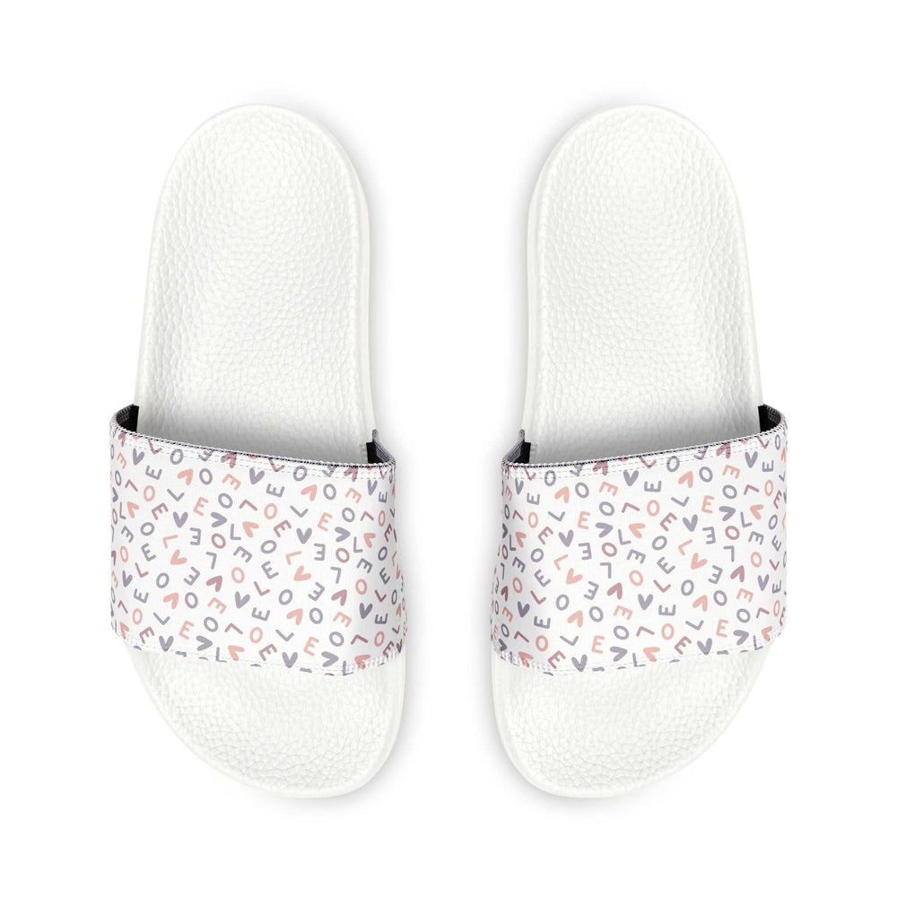 Women's Love Sandals white slide sandals with printed straps