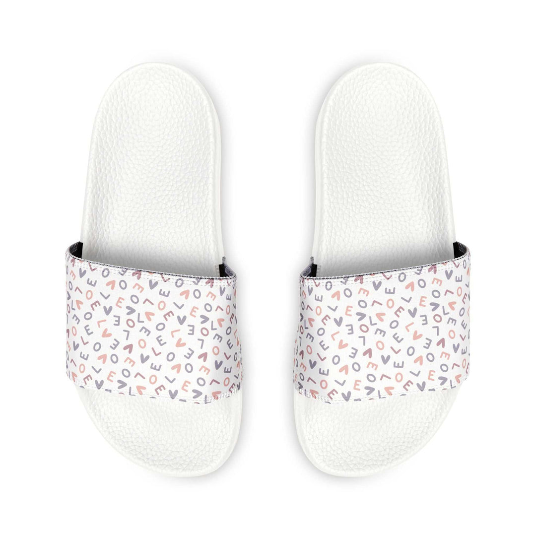 Women's Love Sandals white slide sandals with printed straps