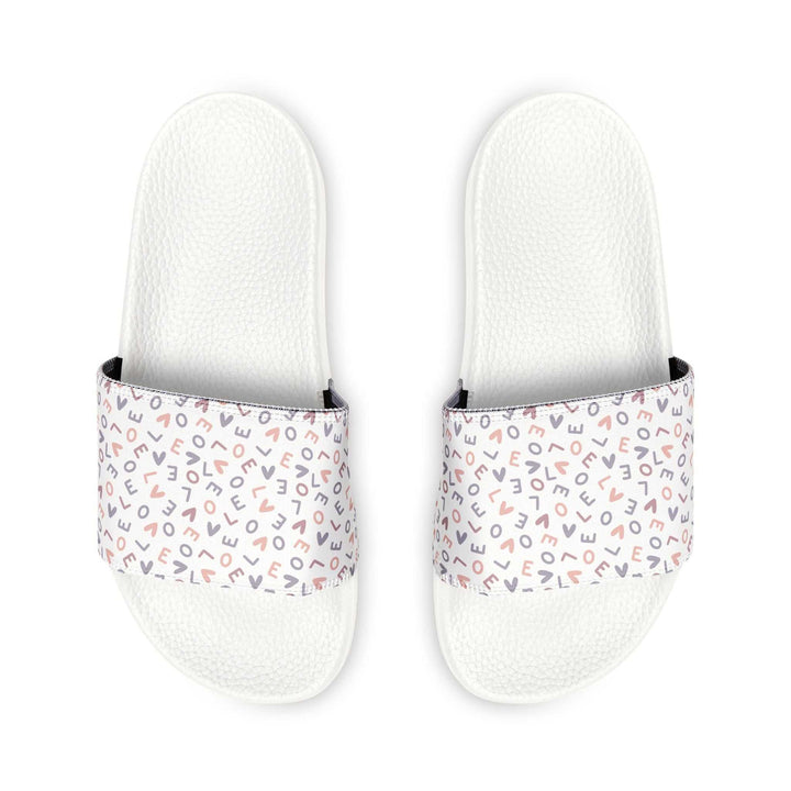 Women's Love Sandals white slide sandals with printed straps