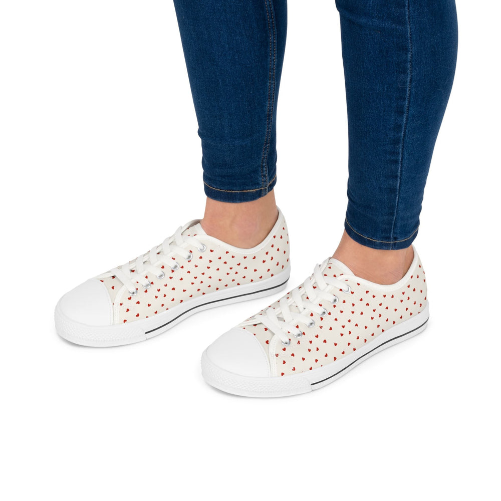 Women's Love Sneakers white low top with red heart pattern