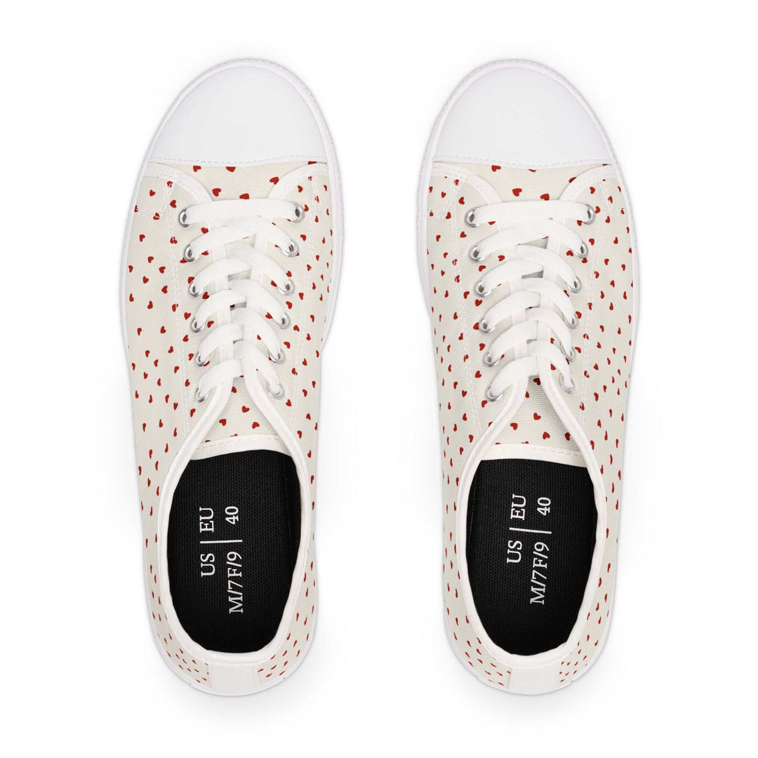 Women's Love Sneakers with white canvas and red heart print