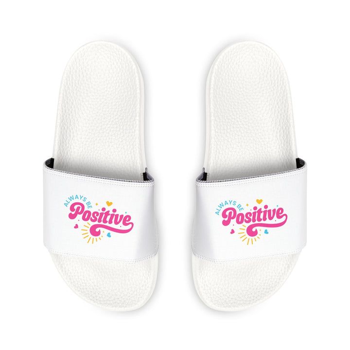 Women's motivational sandals with "Always Be Positive" printed straps