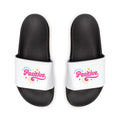 Women's motivational sandals with black soles and white printed straps
