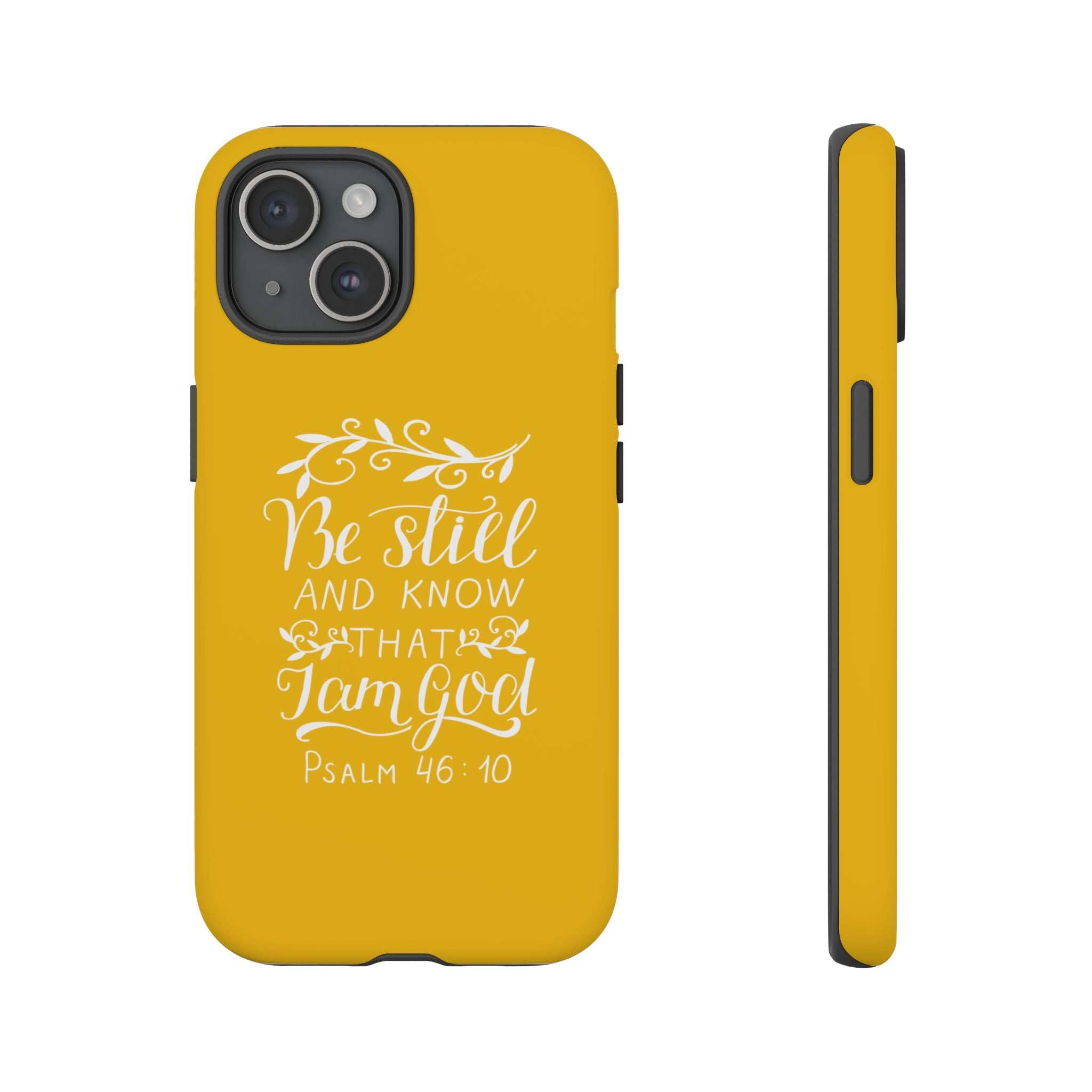 Yellow Bible Quote Phone Case with Psalm 46:10 for iPhone