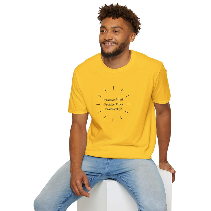 Yellow Positive Vibes T-Shirt with positive mindset text