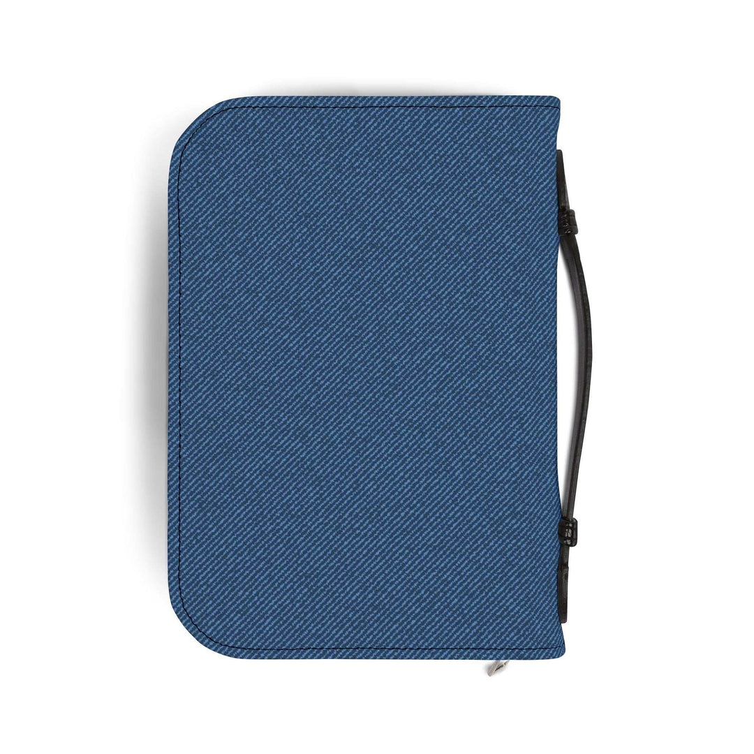 blue Isaiah 68 Bible cover with black handle and zipper