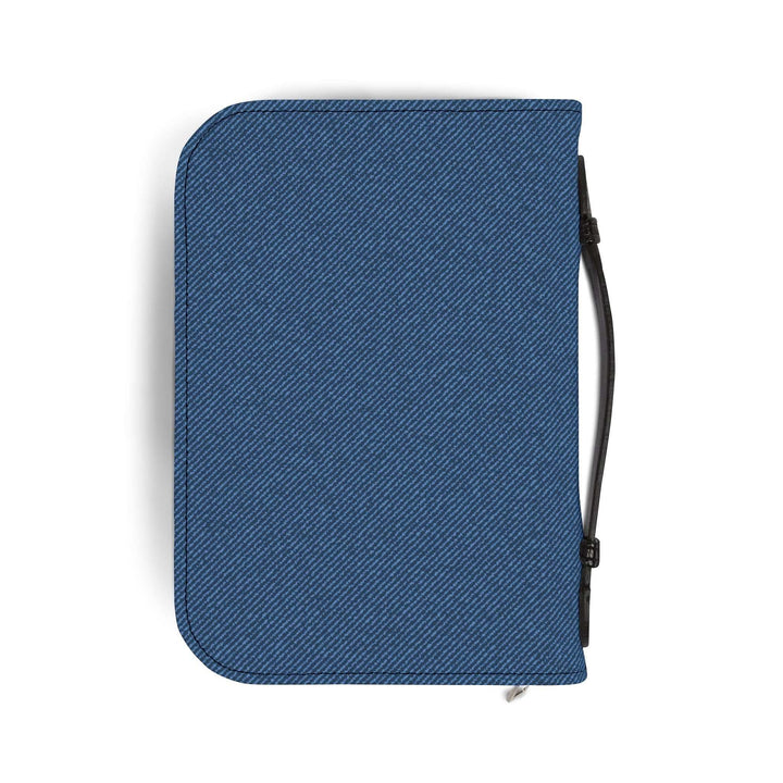 blue Isaiah 68 Bible cover with black handle and zipper