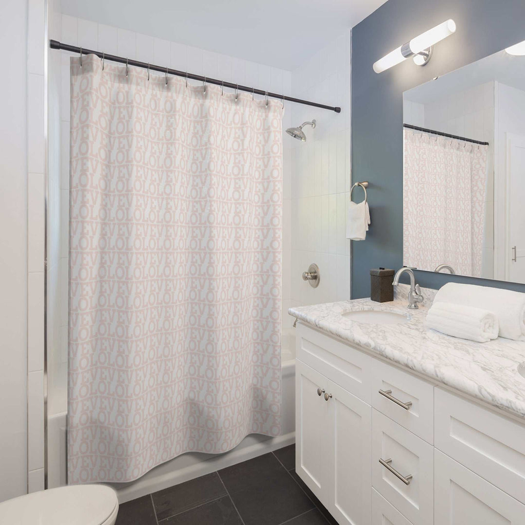 pink love shower curtains in modern bathroom